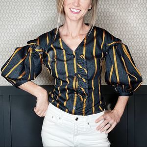 Exaggerated Ruffle Striped Cotton Top